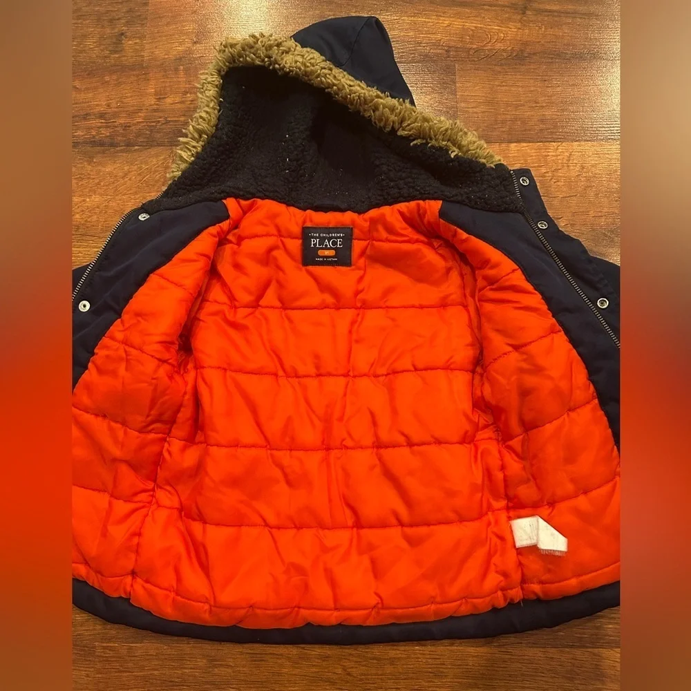Children's Place Navy Faux Fur Trimmed Hooded Outdoor Fall Winter Coat 2T